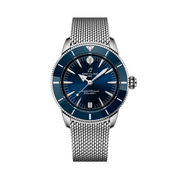 Quadrante blu sunburst con datario a finestrella e bracciale in acciaio inox argentato del Breitling Superocean Heritage Automatic 36 A10390161C1A1.